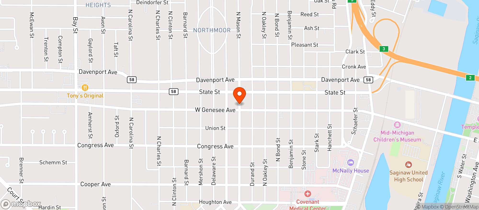 Map showing Elite Cannabis Saginaw - Rec