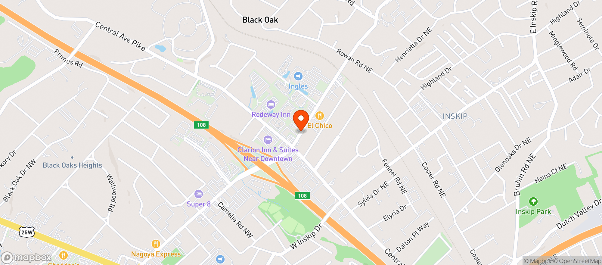 Map showing Monterrey Mexican Restaurant