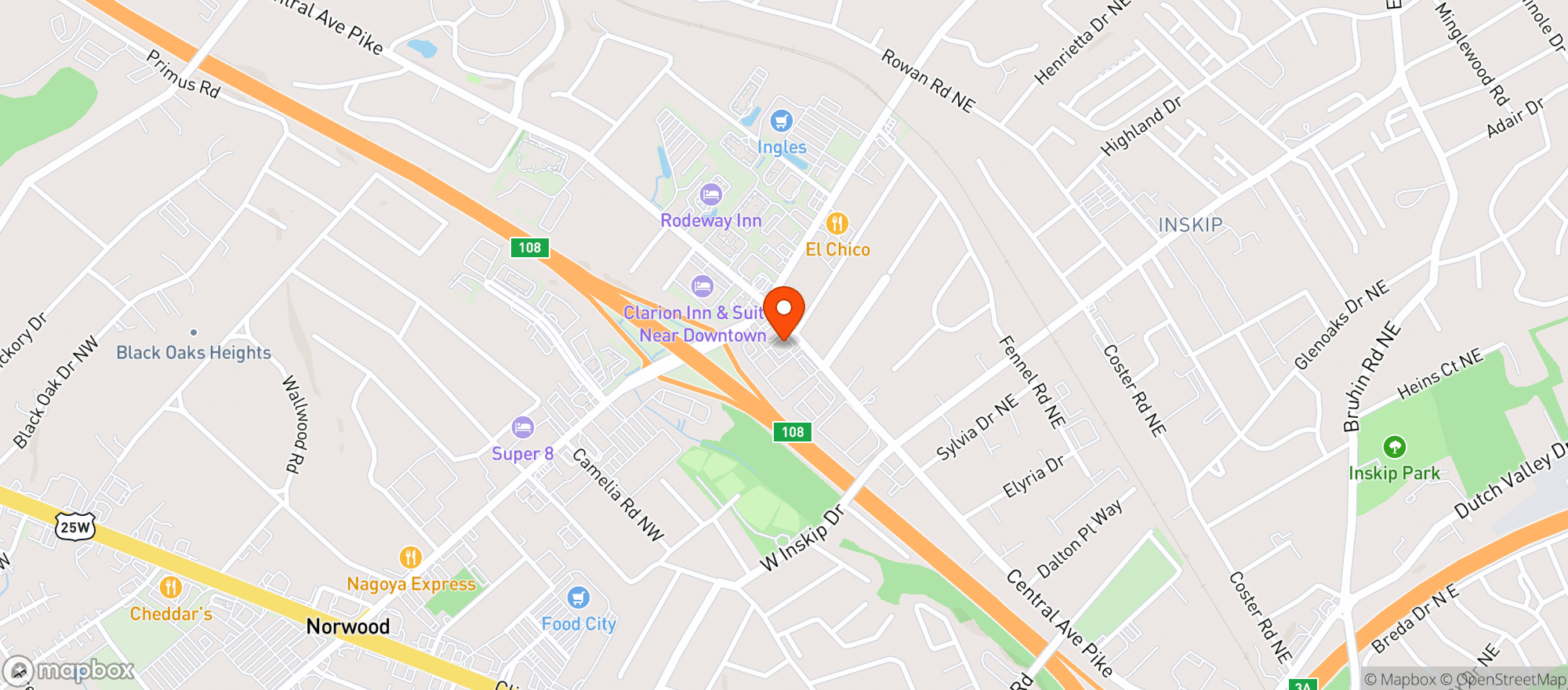 Map showing Hooters