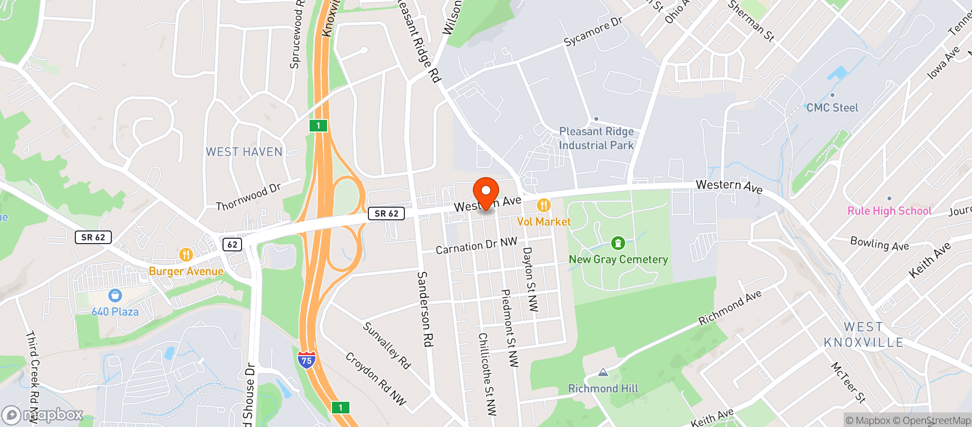 Map showing Knoxville Liquor Land