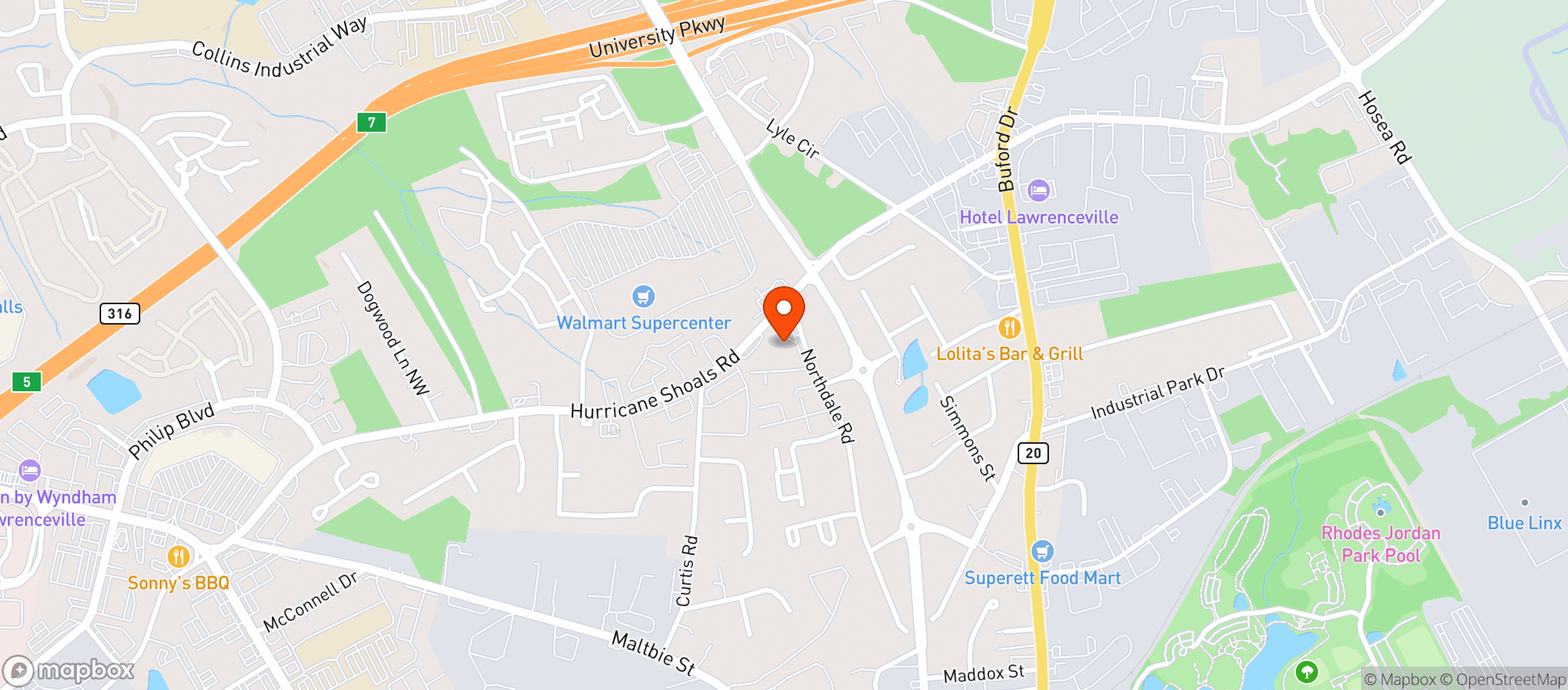 Map showing Royal Food Mart - Lawrenceville