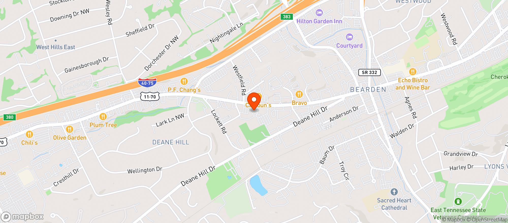 Map showing Bearden Hill Fieldhouse