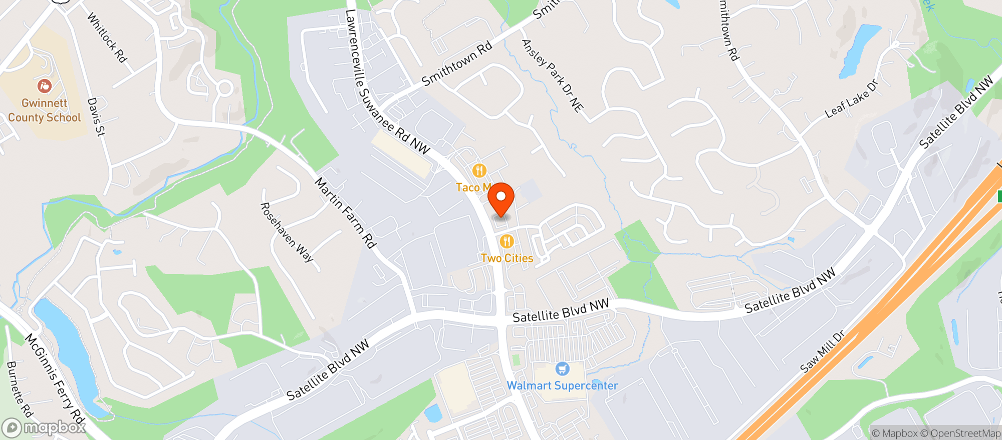 Map showing Taco Mac Suwanee