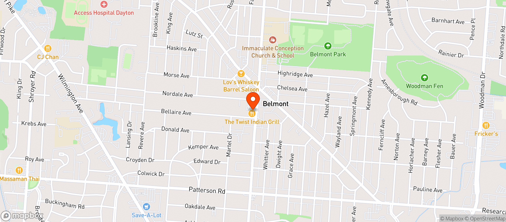 Map showing Belmont Party Supply