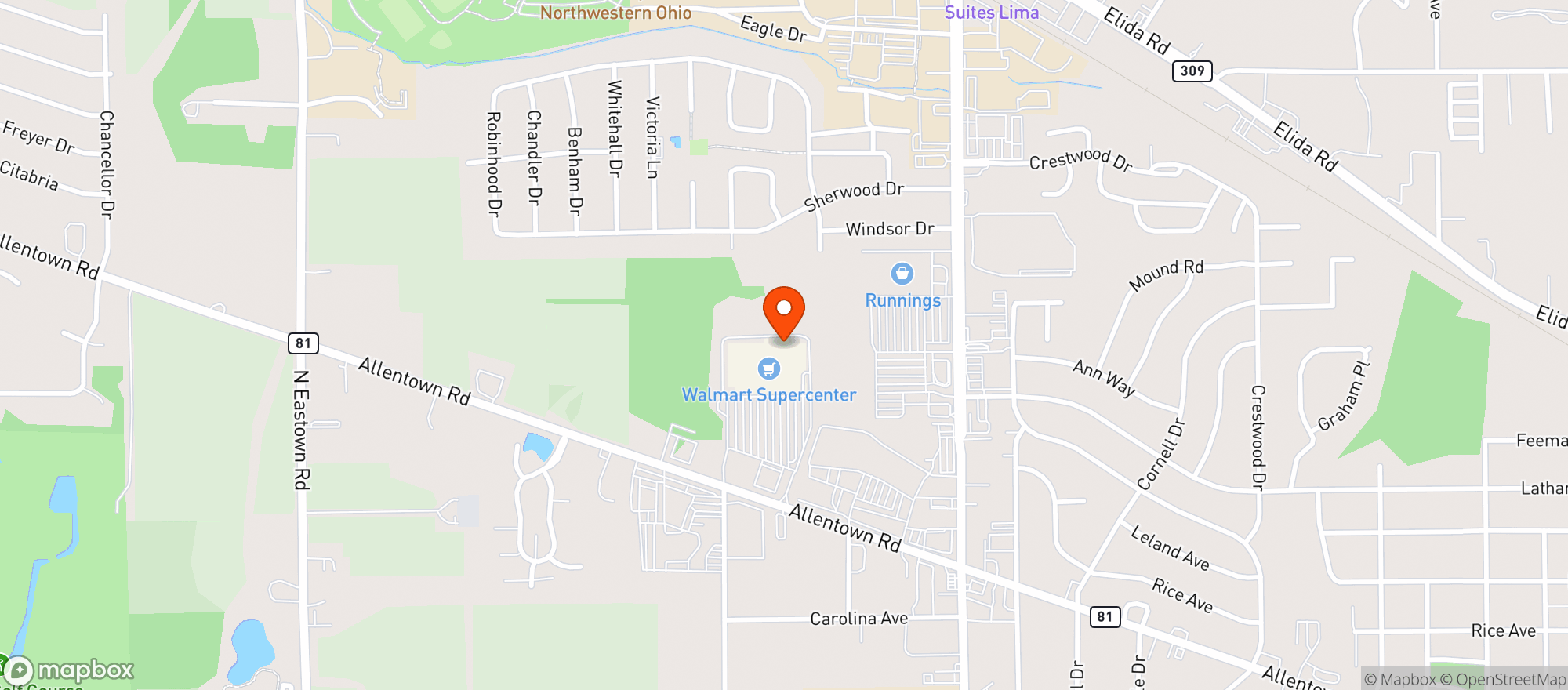 Map showing WALMART SUPERCENTER