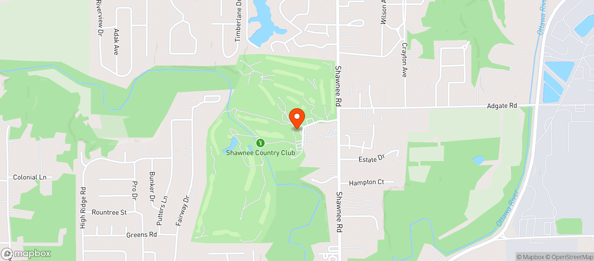 Map showing SHAWNEE COUNTRY CLUB
