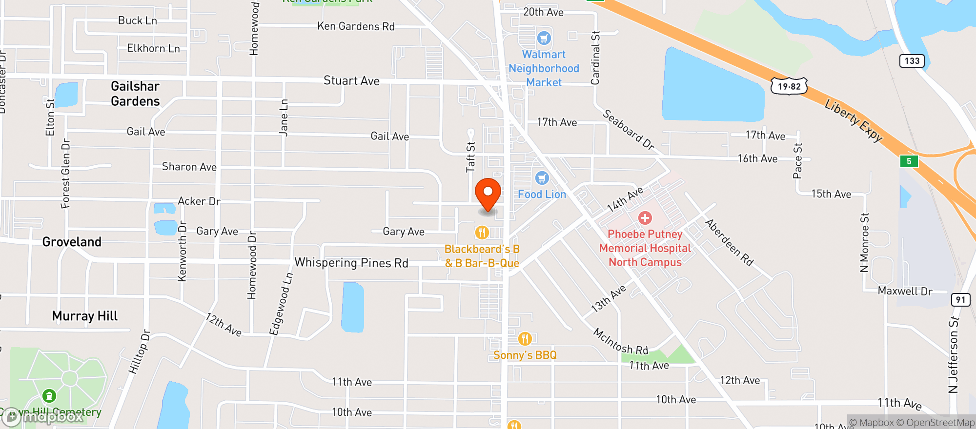 Map showing Slappey Smoke Shop