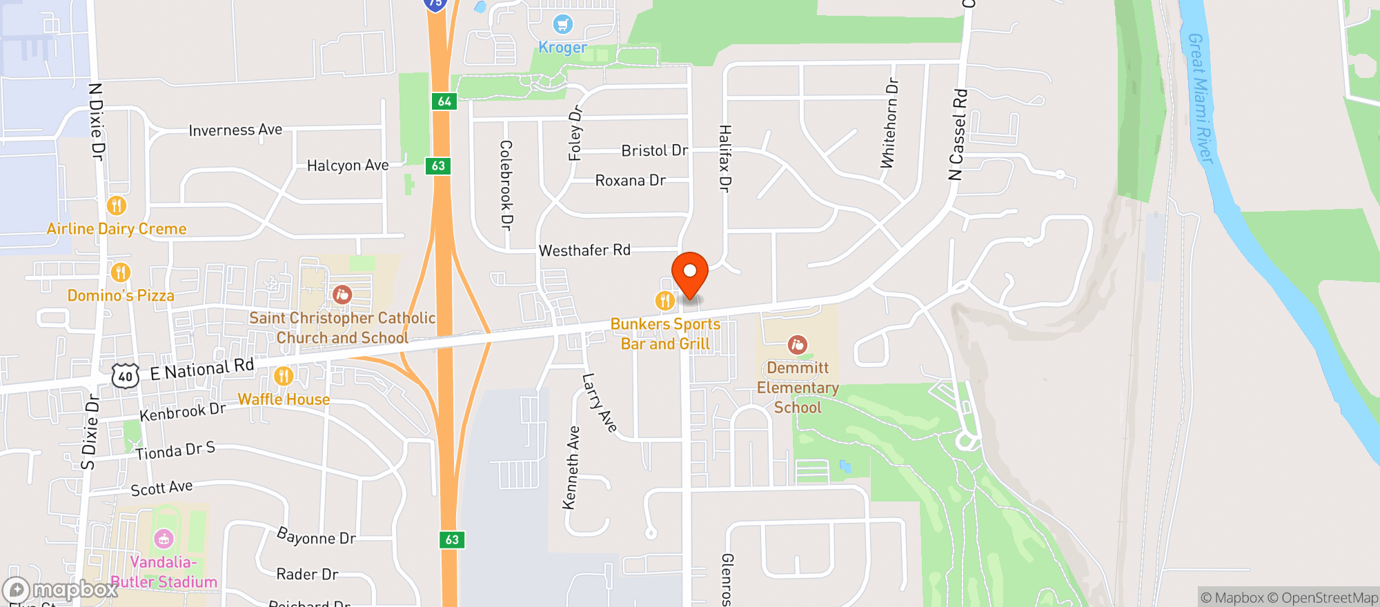 Map showing BUNKERS SPORTS BAR & GRILL