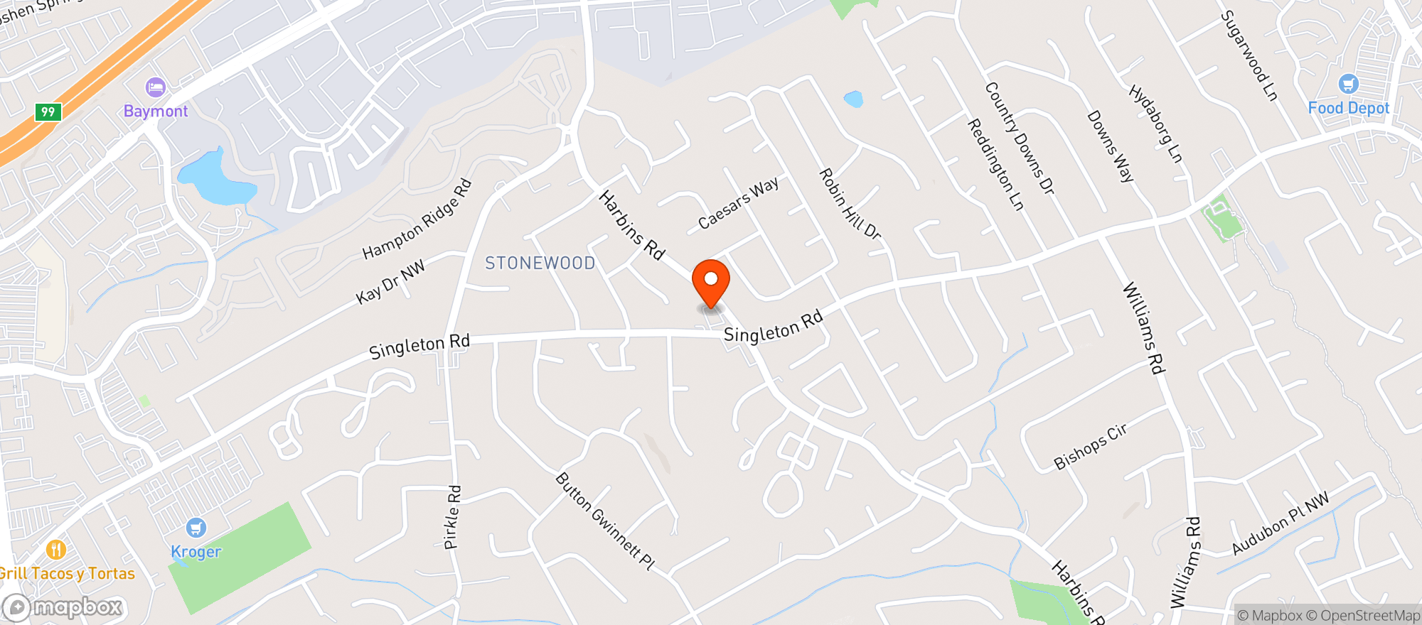 Map showing Shell Food Mart - Singleton Rd