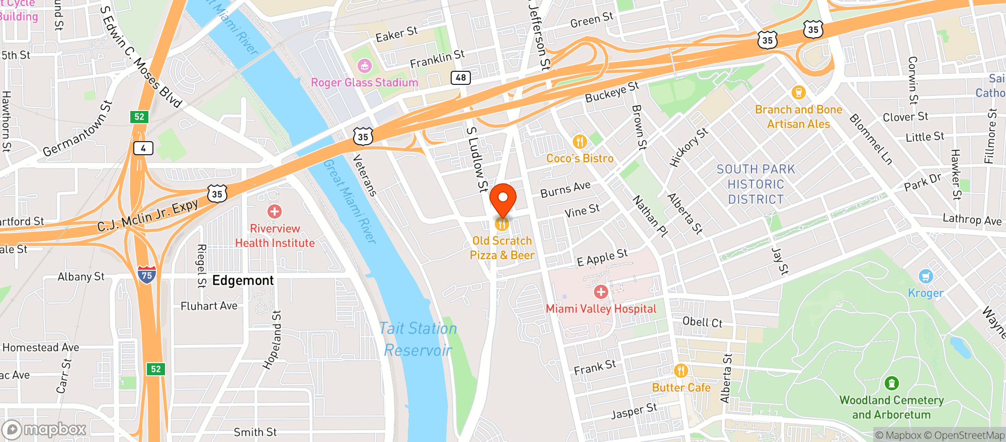 Map showing Old Scratch Pizzeria