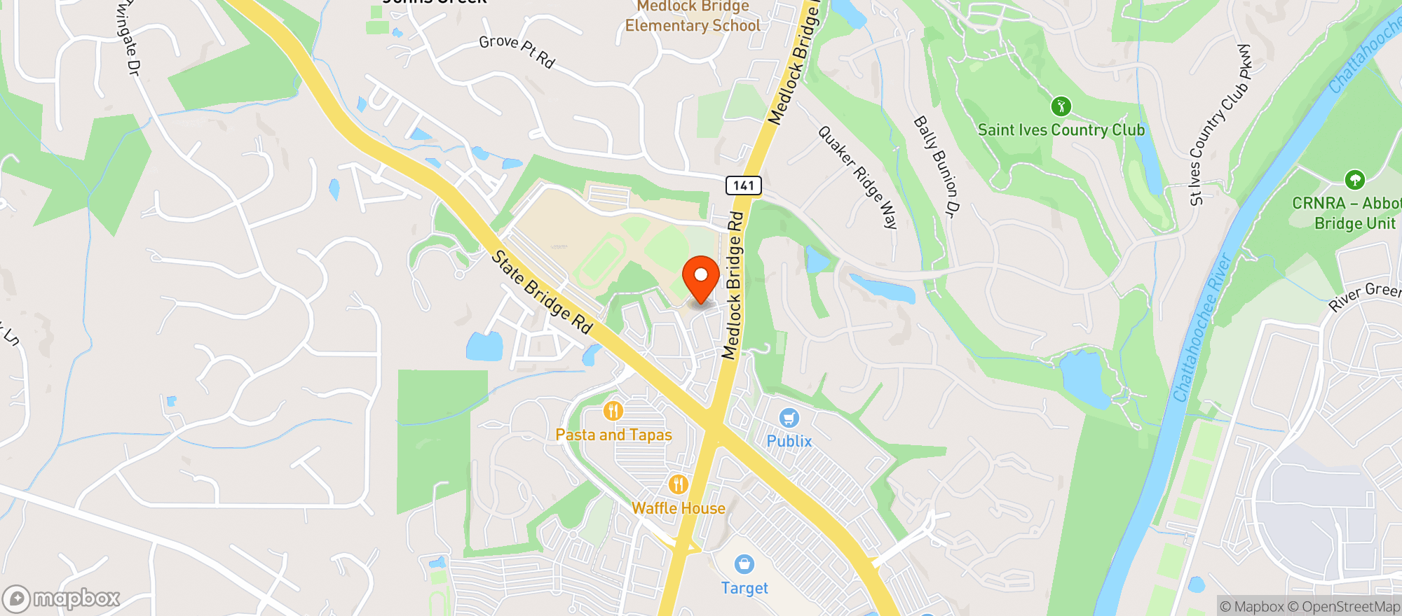 Map showing Johns Creek Wine & Crystal