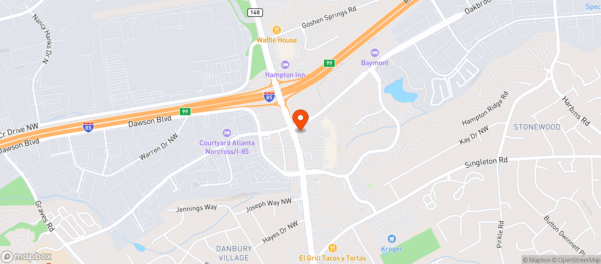 Map showing Norcross Shell Food Mart