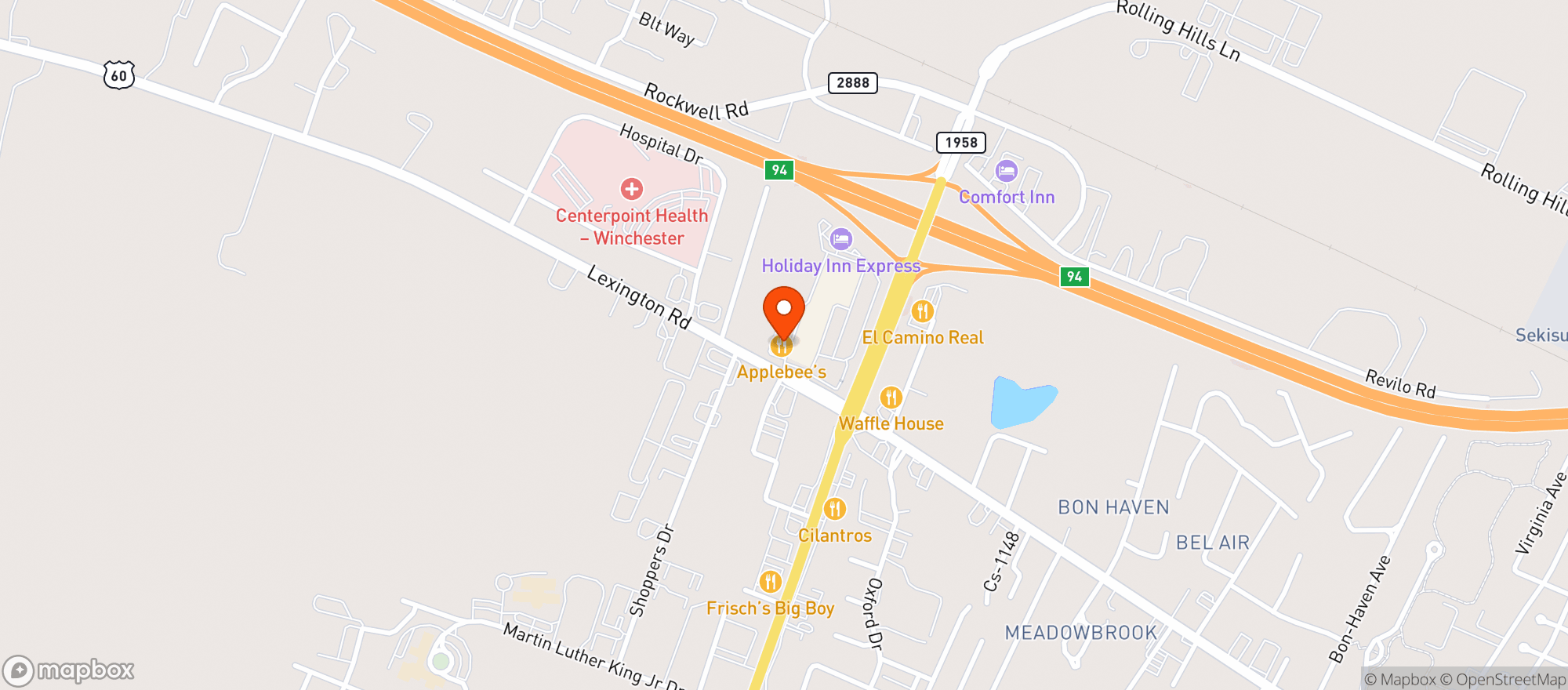 Map showing Applebees Neighborhood Grill & Bar