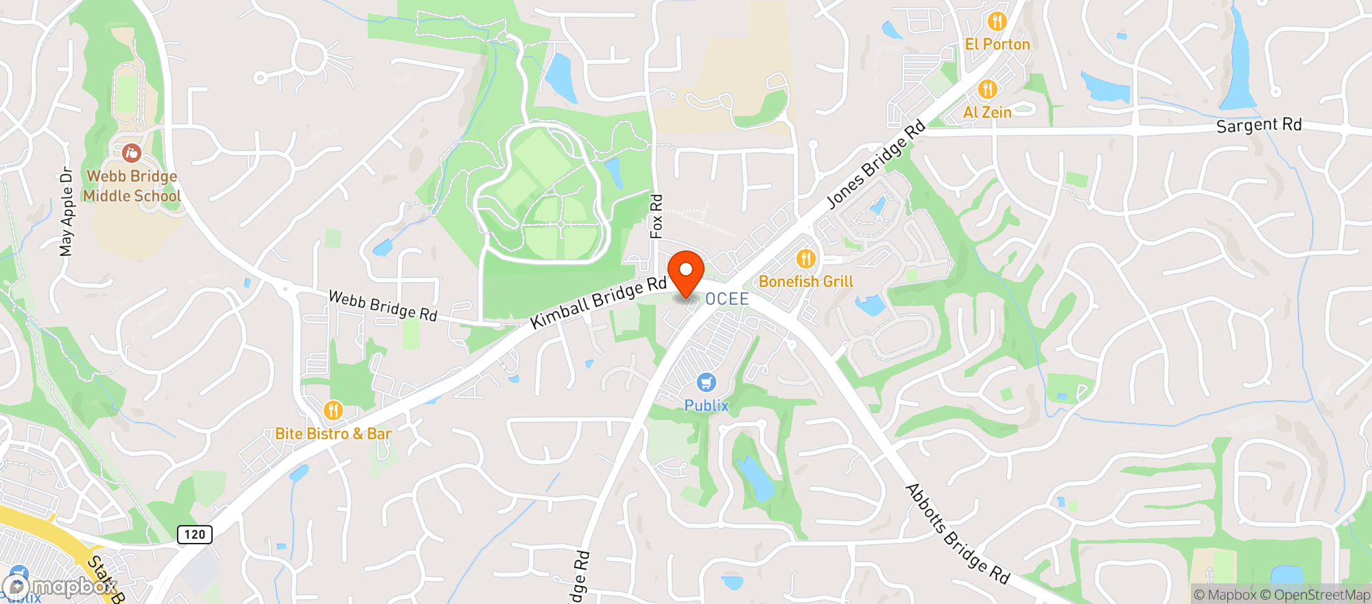 Map showing Johns Creek Chevron