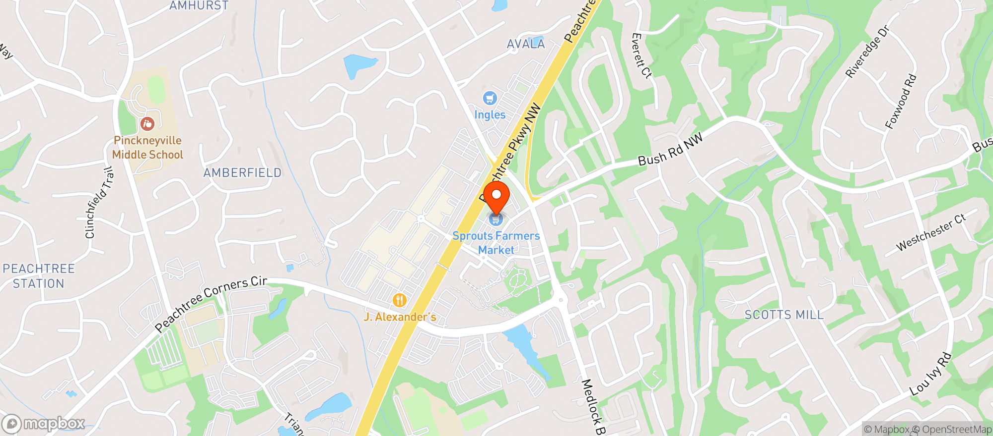 Map showing Sprouts - Peachtree Corners