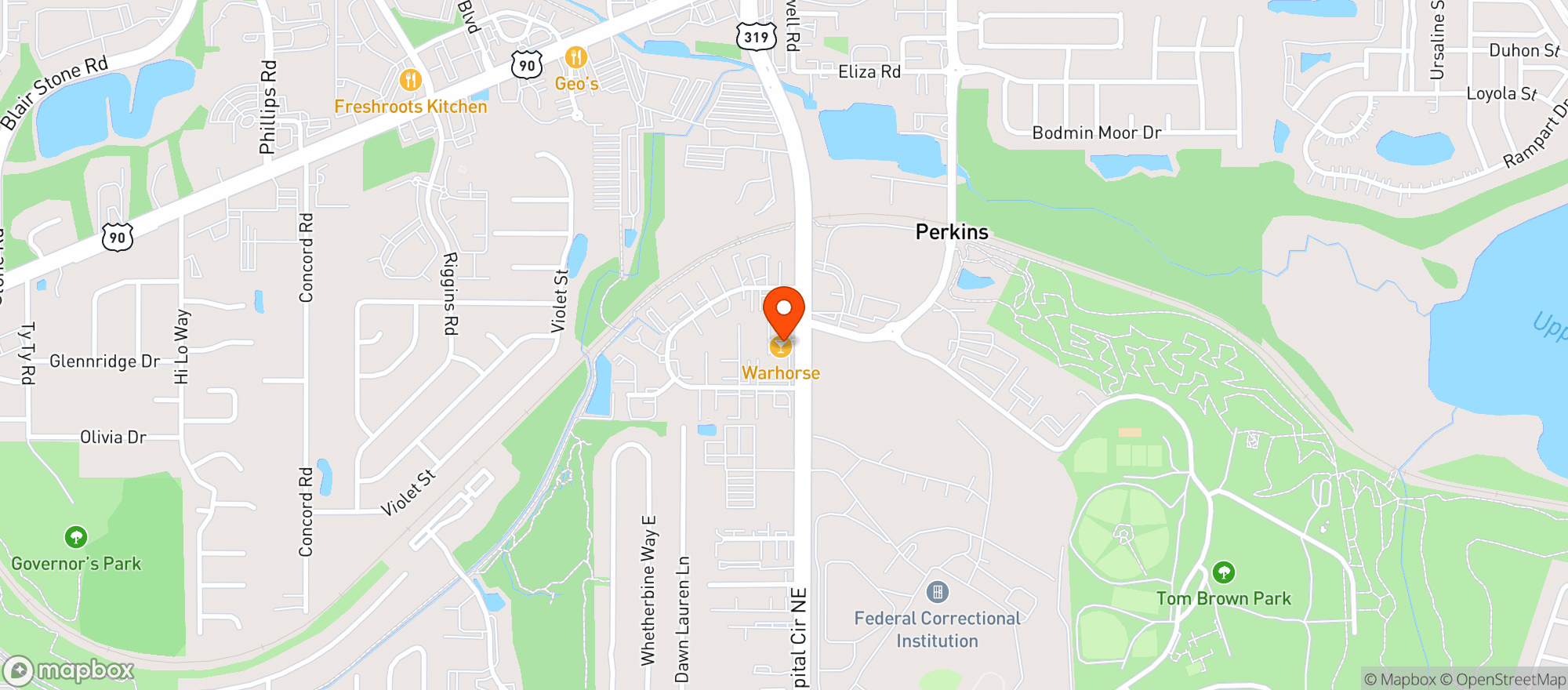 Map showing Gaines Street Pies East