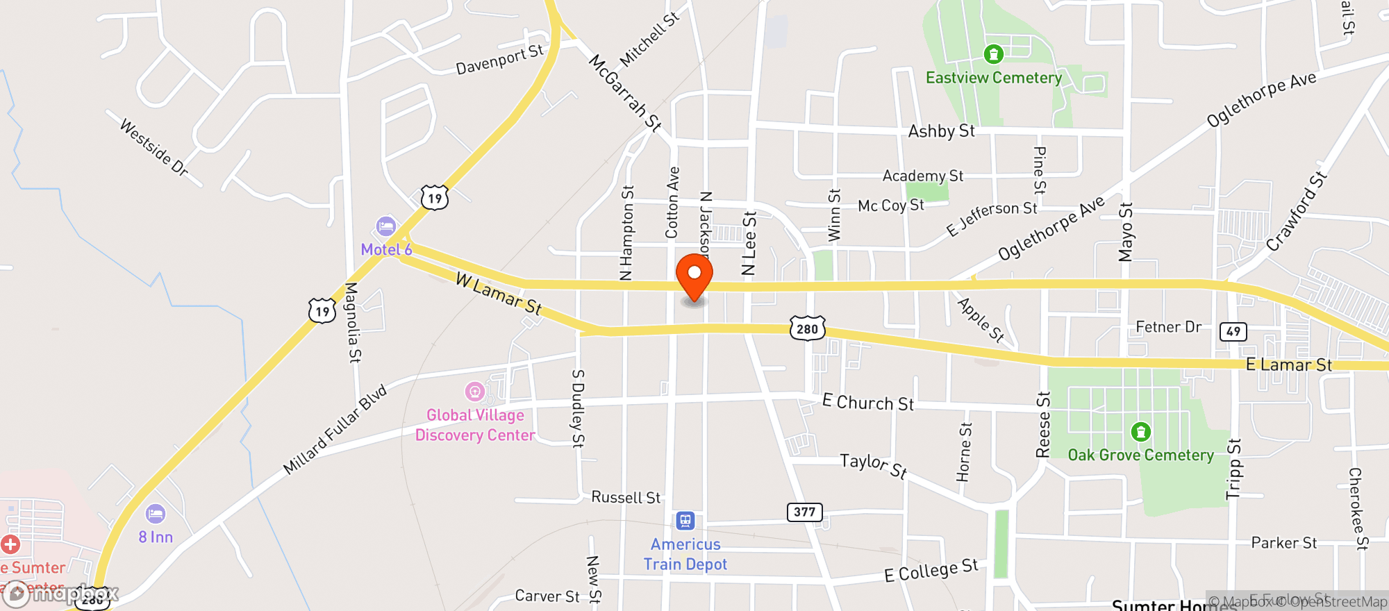 Map showing The Spot Restaurant