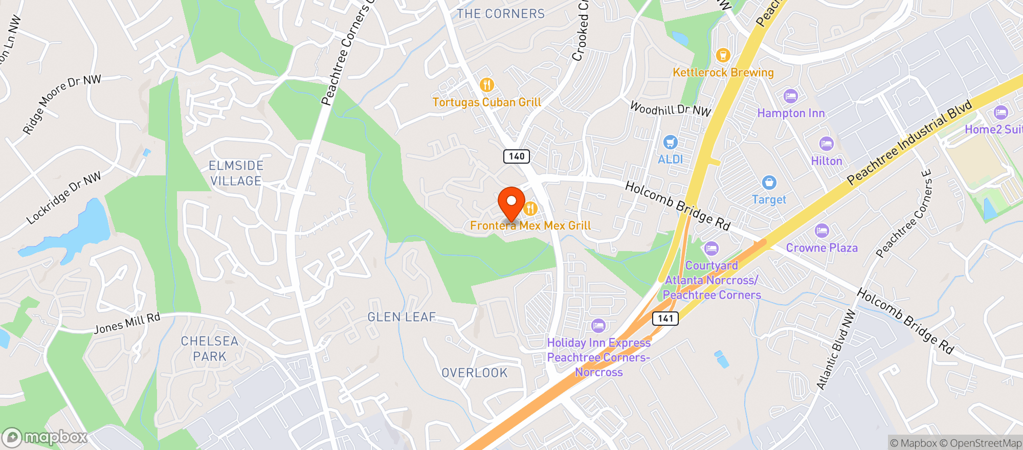 Map showing Corners Sports Bar & Grill