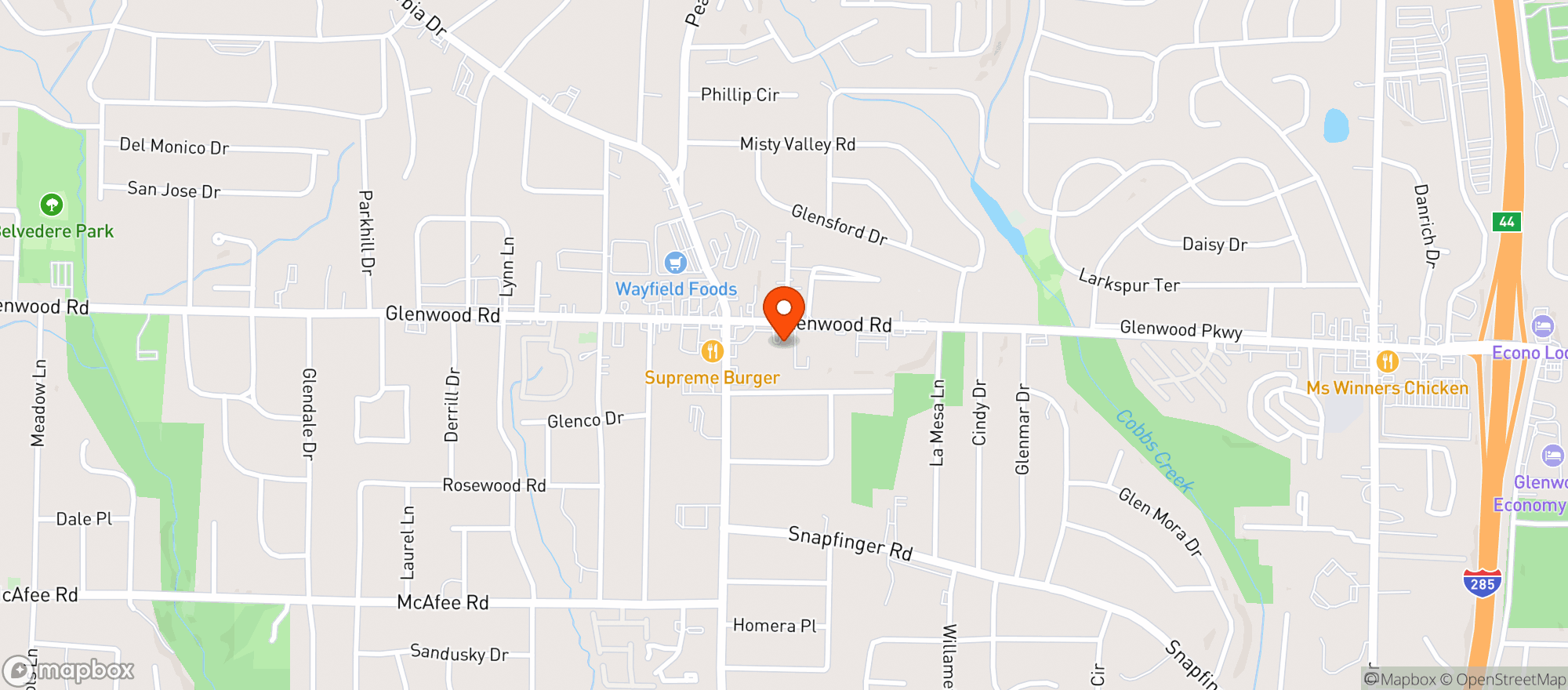 Map showing Drive Thru Package