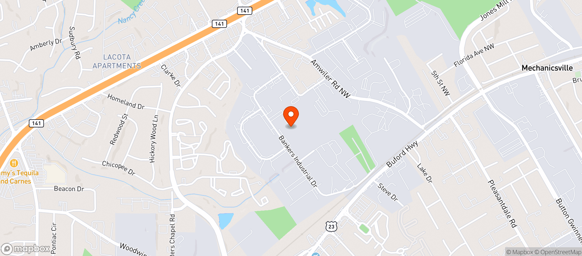 Map showing Savannah Distributing (Atlanta)