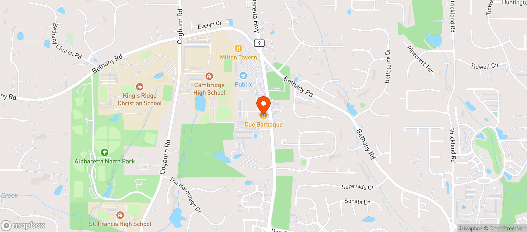 Map showing Cue Barbecue