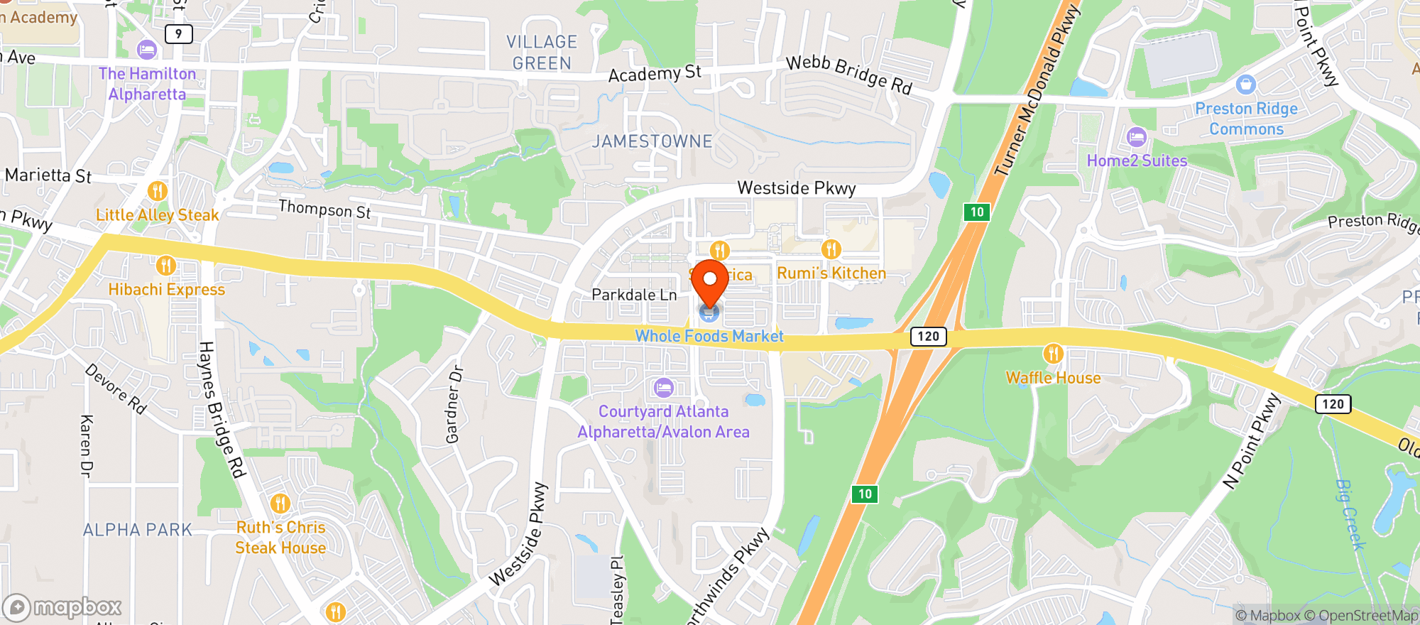 Map showing Whole Foods Market (Avalon)