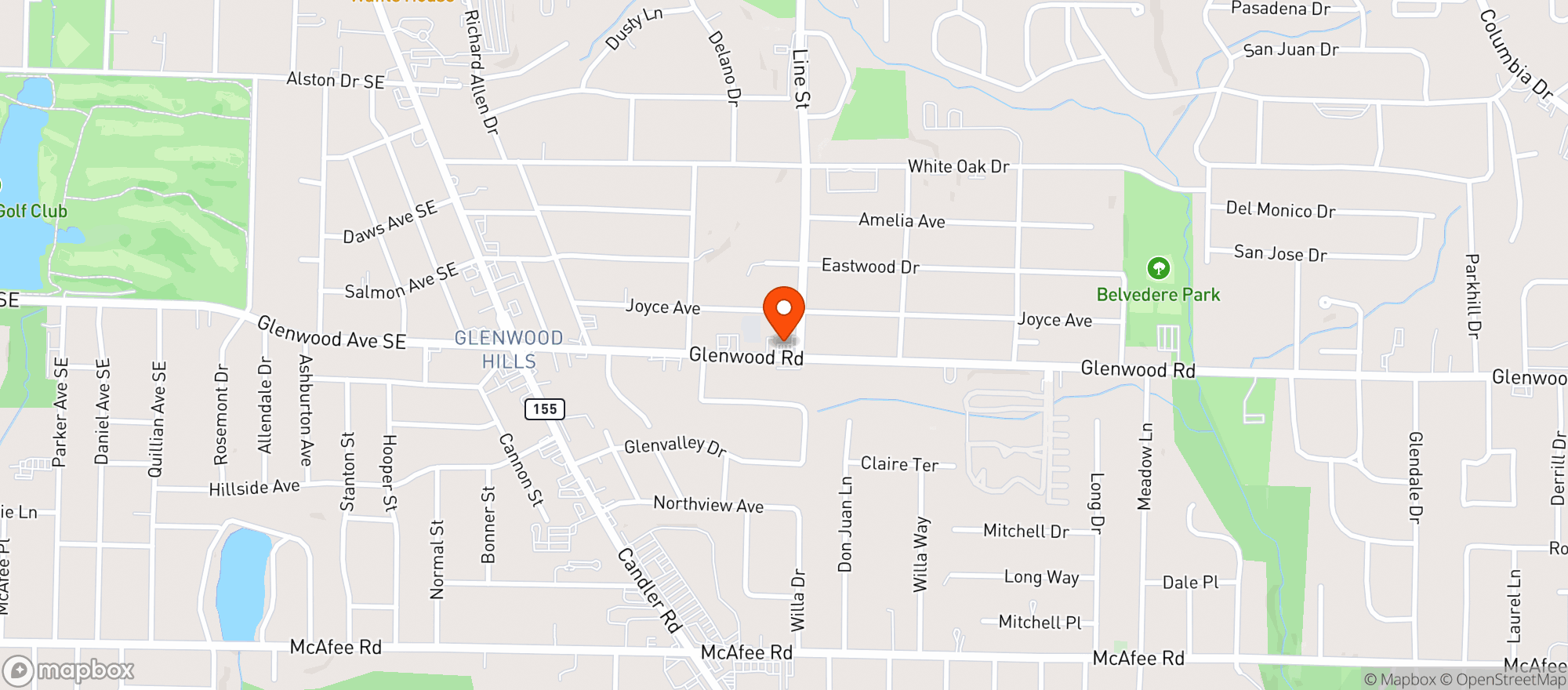 Map showing Chevron Food Mart- 3364 Glenwood