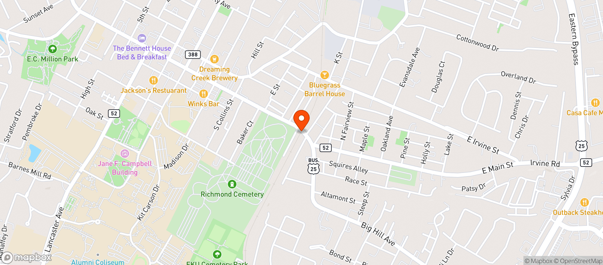Map showing Colonel Liquors