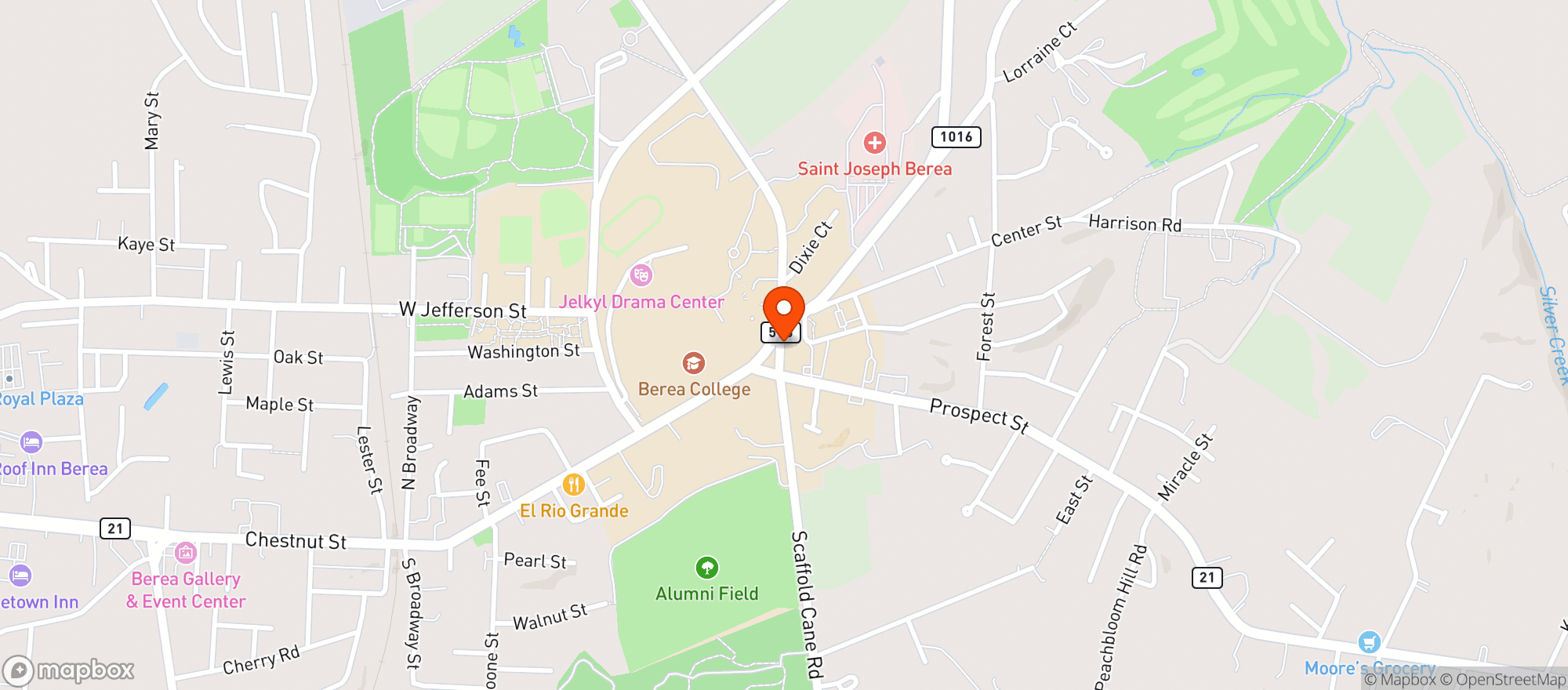 Map showing Boone Tavern