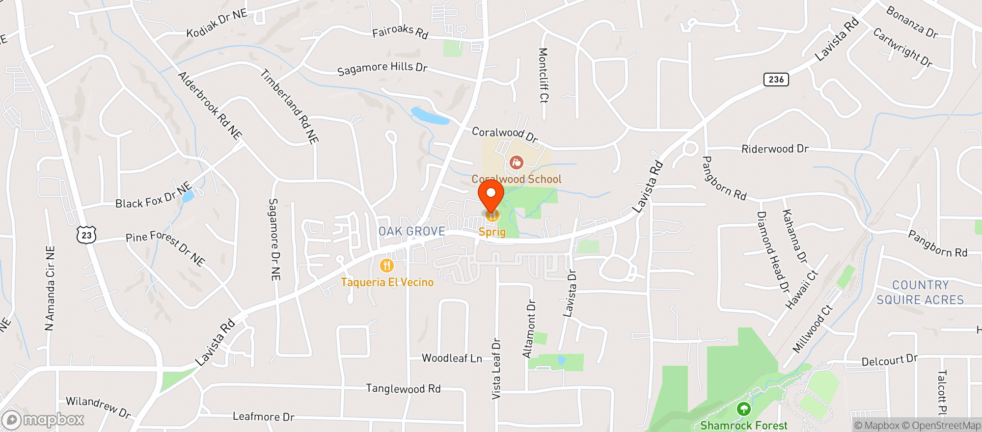 Map showing Sprig Restaurant