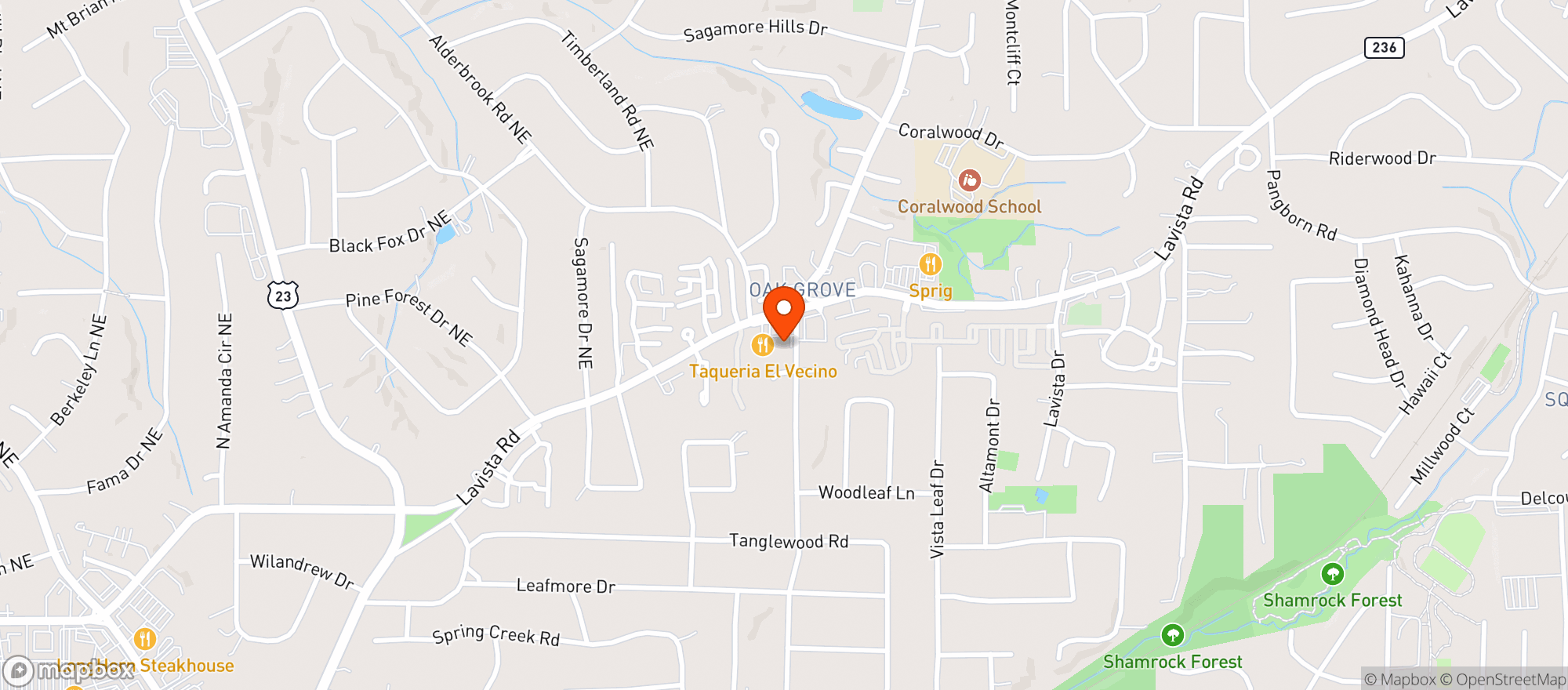 Map showing Oak Grove Market