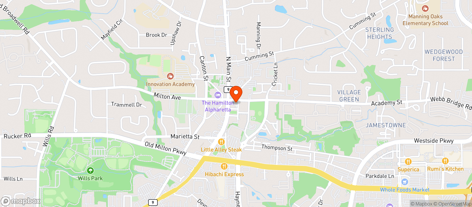 Map showing Embassy Suites Halcyon