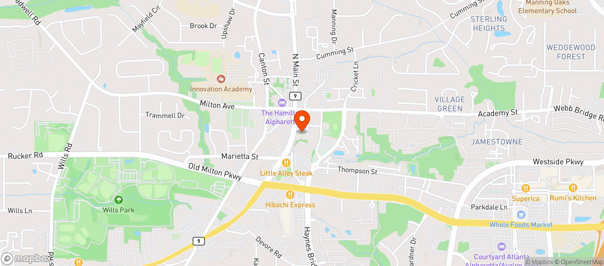 Map showing Jinya Ramen Bar Alphartta