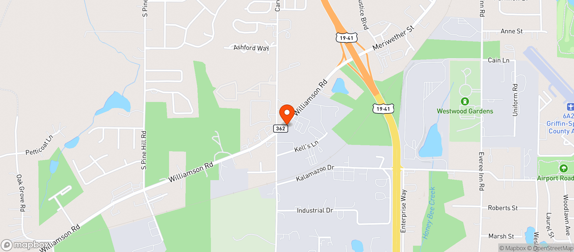 Map showing Kevins Corner