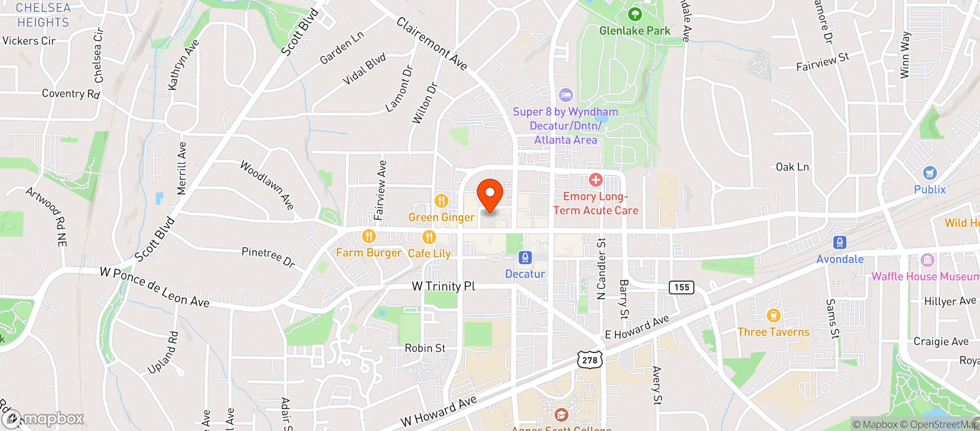 Map showing Roaring Social Decatur