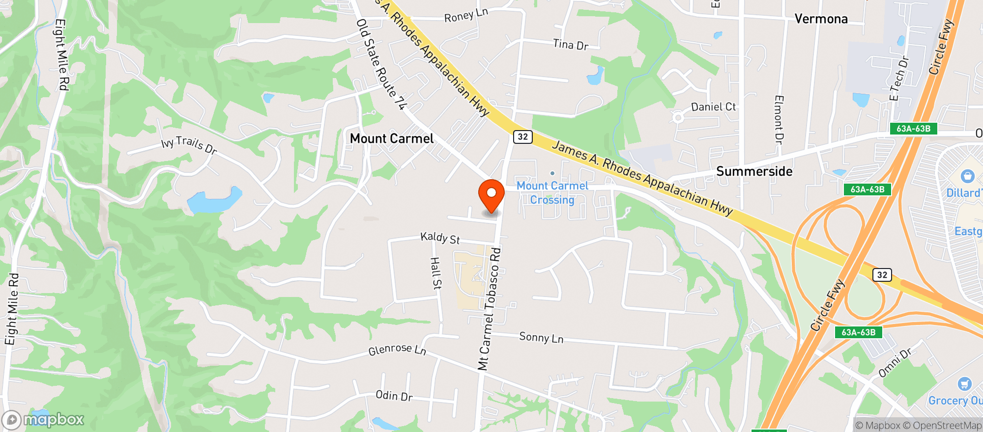 Map showing Hanks Mt Carmel Pub