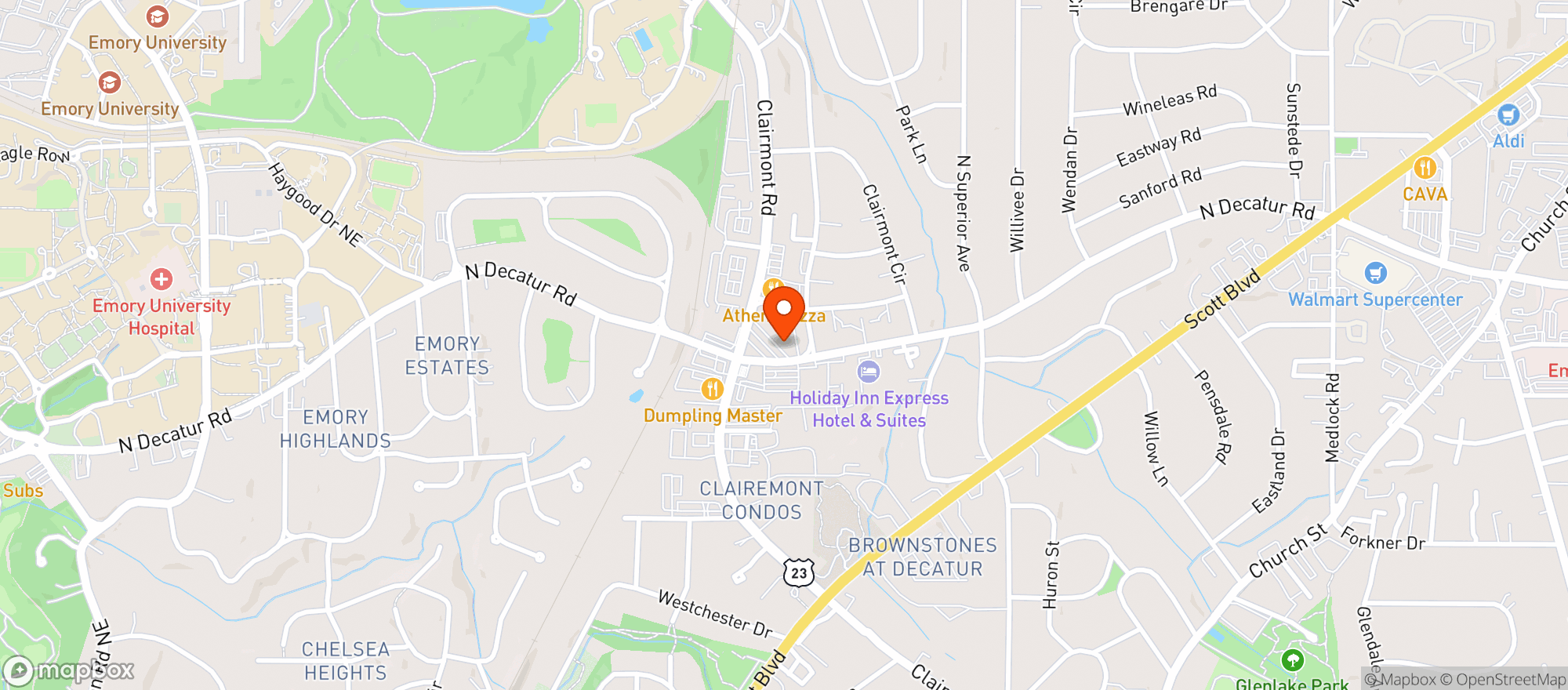 Map showing Sarah Donuts Decatur