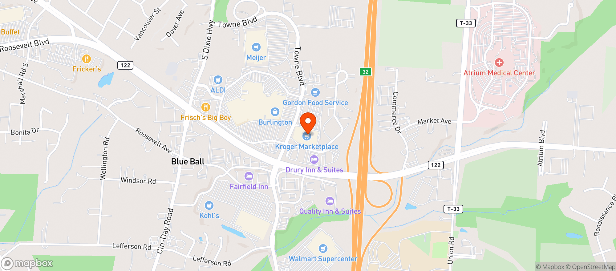 Map showing Kroger Marketplace #441