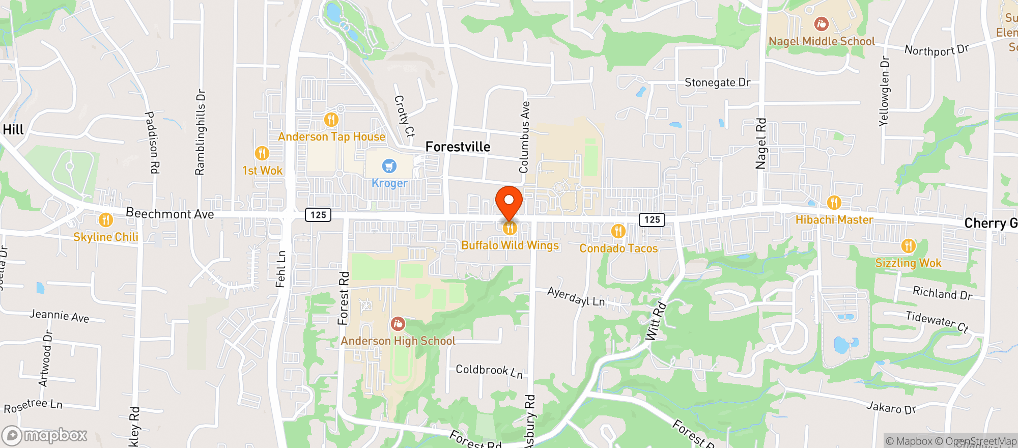 Map showing Buffalo Wild Wings Gril #393
