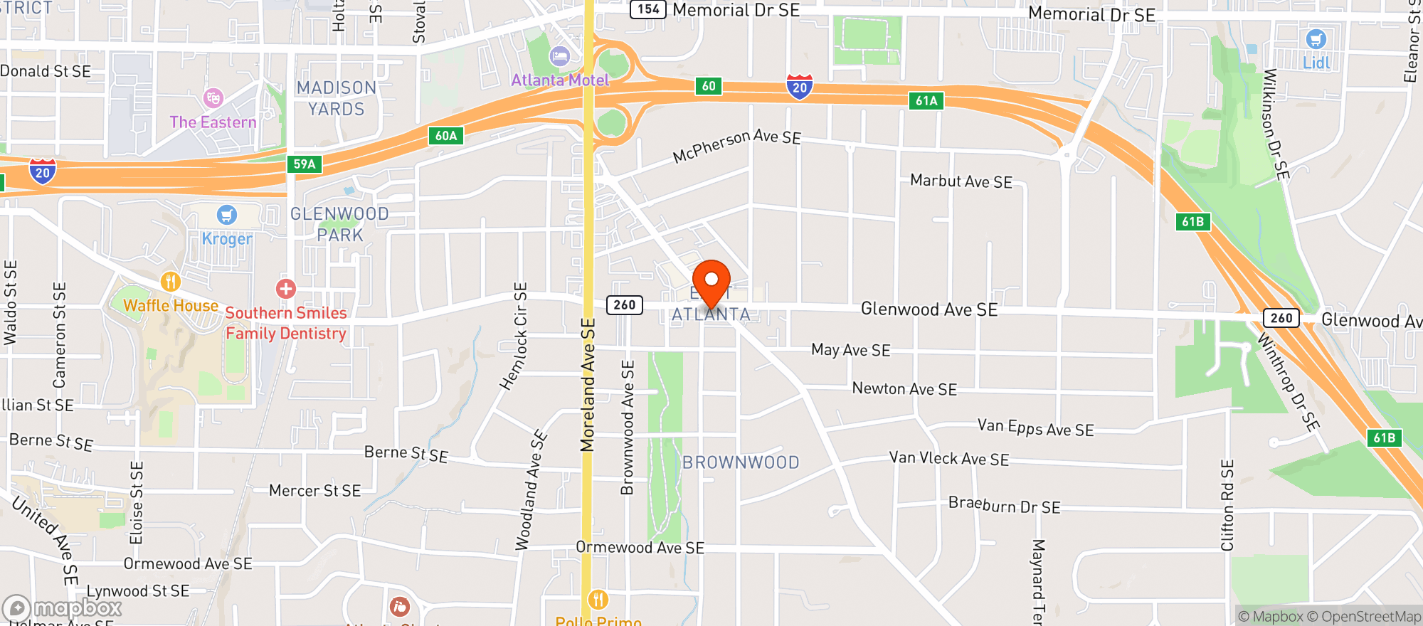 Map showing East Atlanta Smoke And Vape