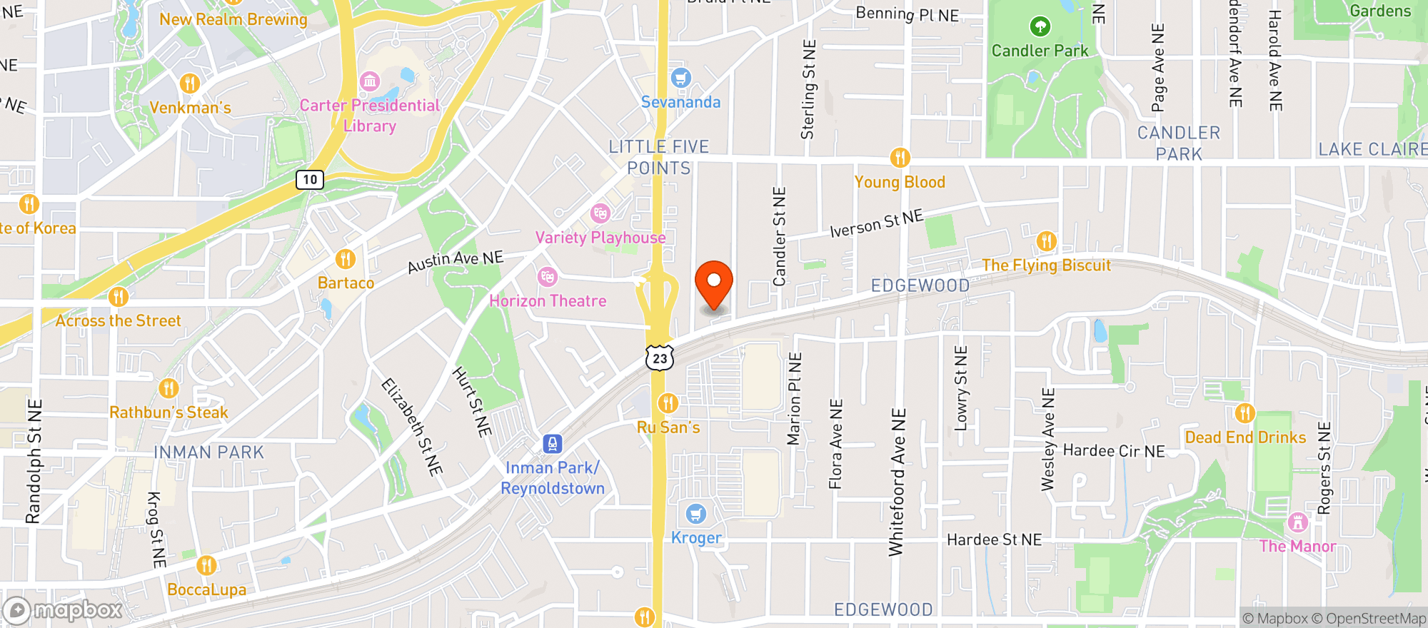 Map showing Fox Bros Bar B Q
