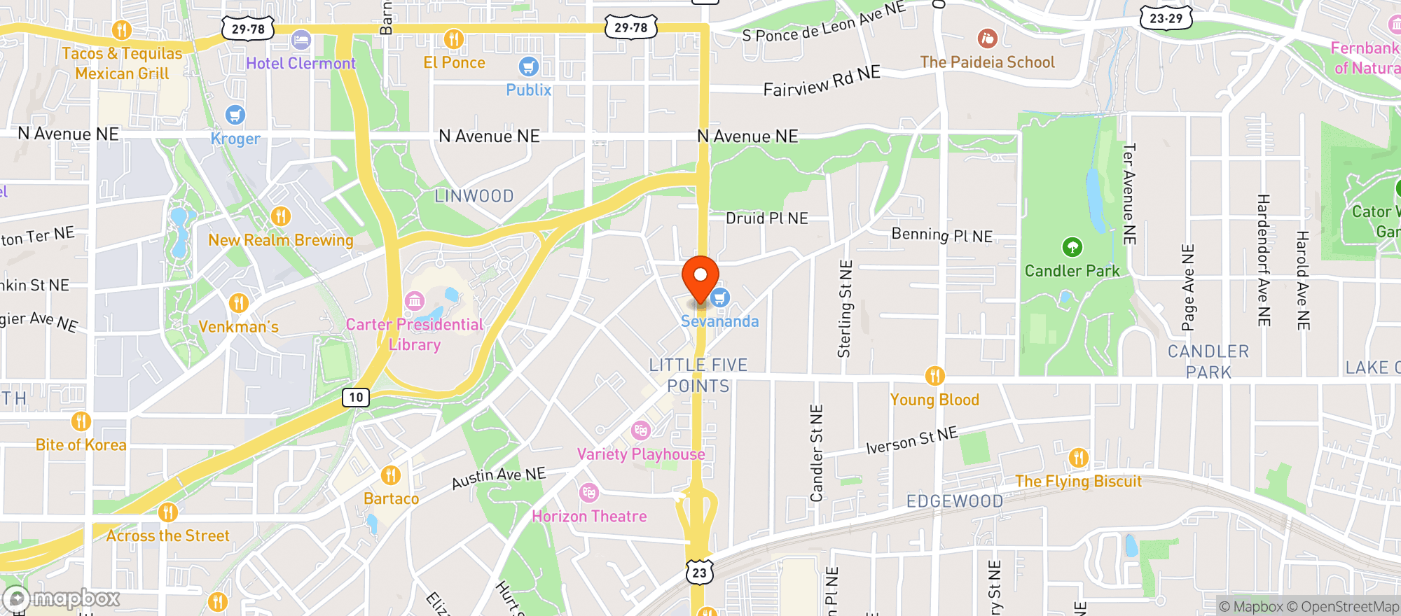 Map showing LITTLE FIVE POINT LIQUOR STORE