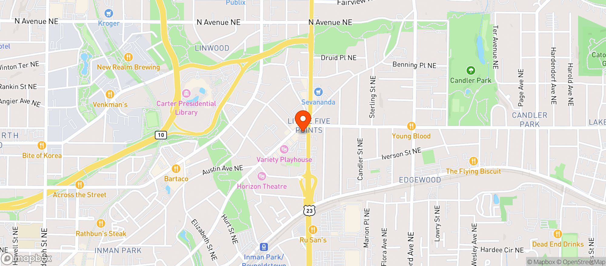 Map showing Little 5 Points Chev. Ckf