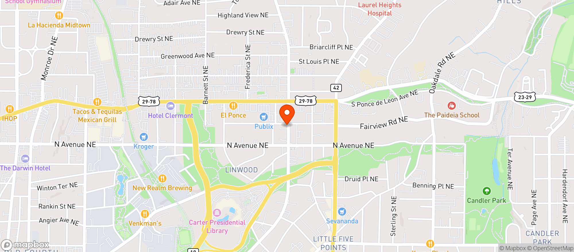 Map showing Sweet Auburn Barbecue