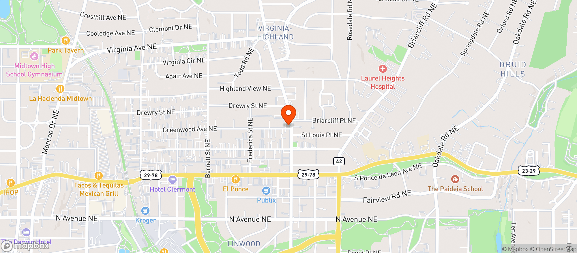 Map showing Dark Horse Tavern