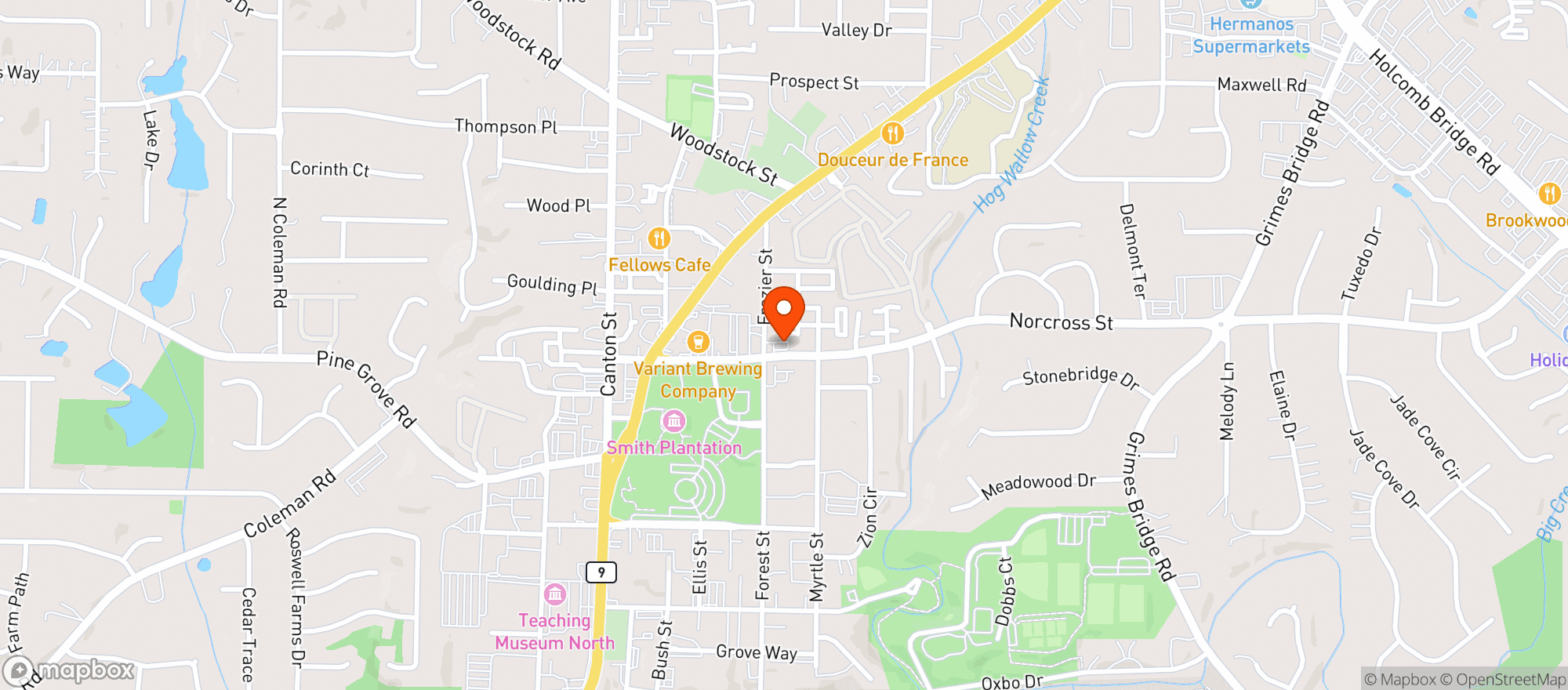 Map showing Roswell Mini Mart