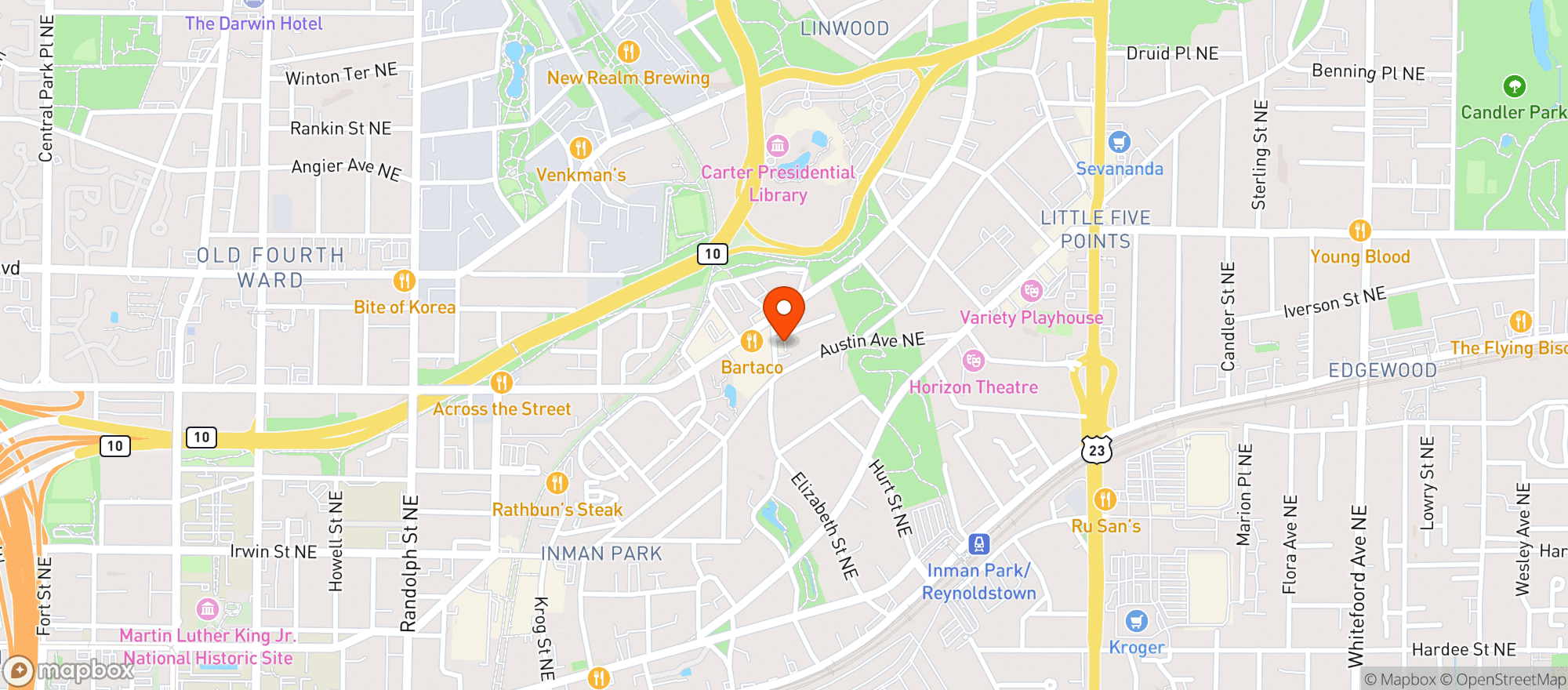 Map showing Savi Provisions Inman Park