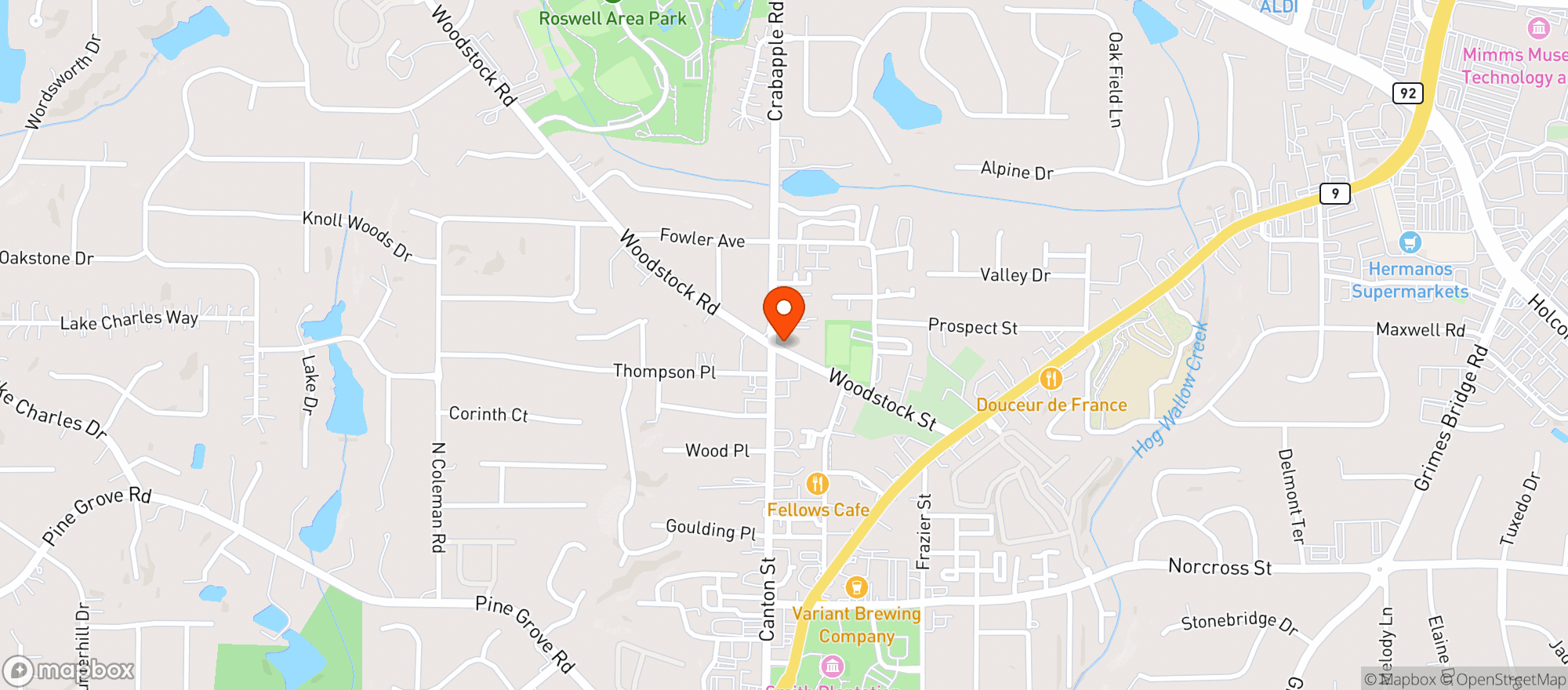 Map showing ROSWELL CORNER INC