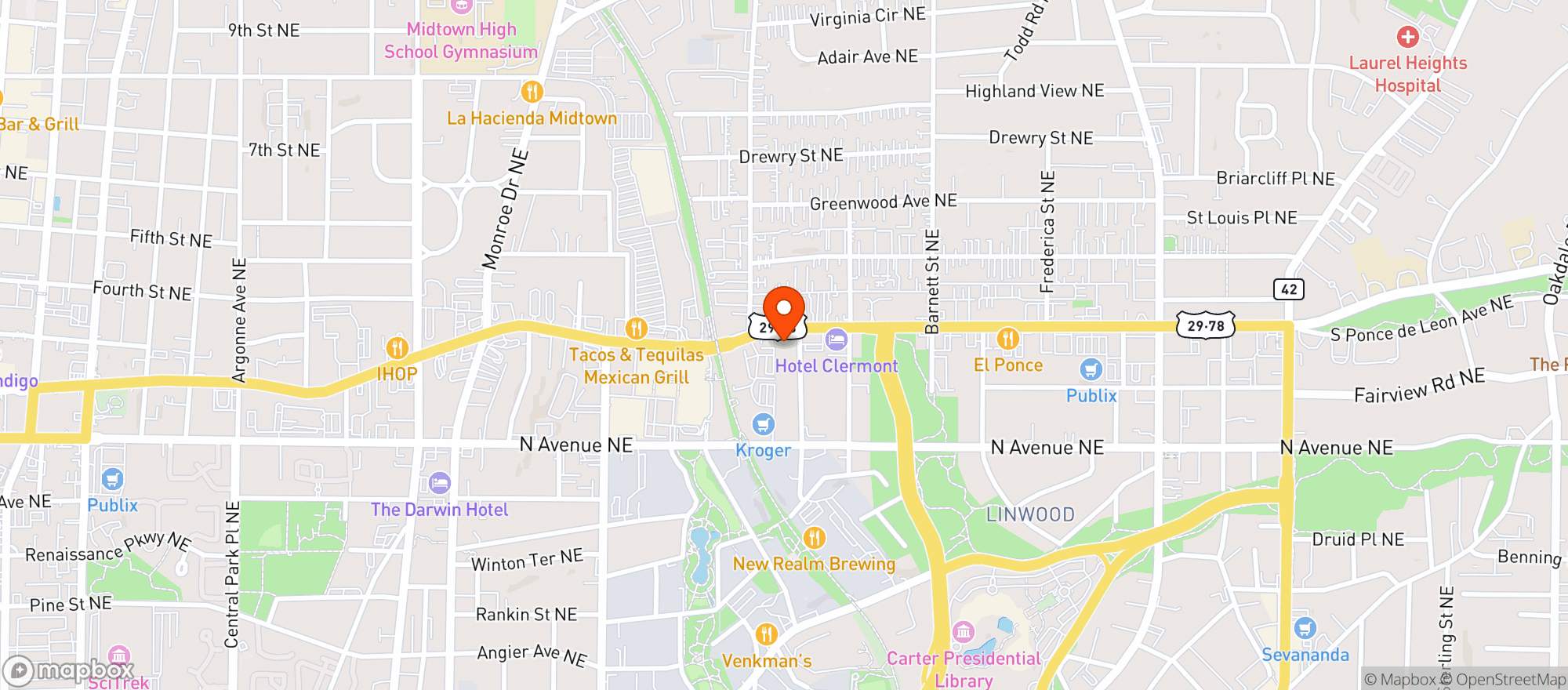 Map showing Greens Discount Beverage Stores