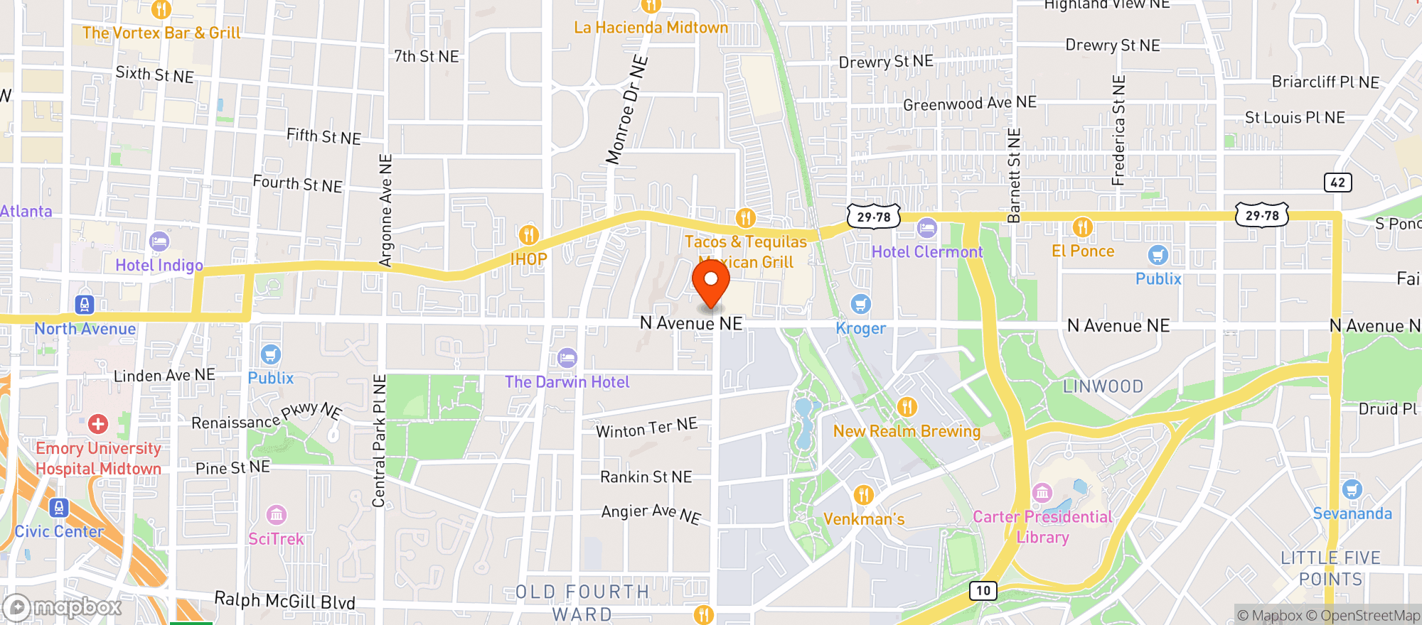 Map showing Ruby Chows Restaurant